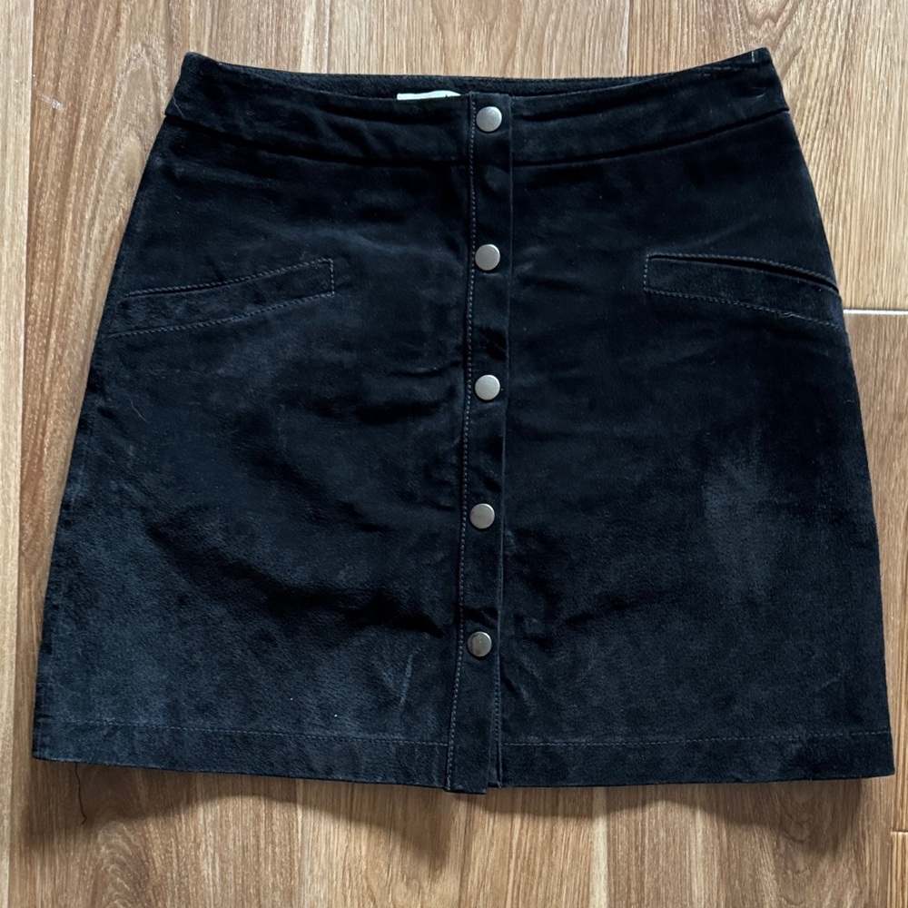 Mango Black Suede Button-Up Skirt